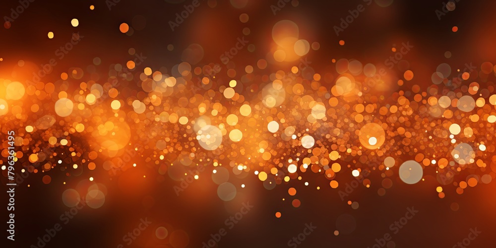 Orange banner dark bokeh particles glitter awards dust gradient abstract background. Futuristic glittering in space on orange background blank empty with copy space 