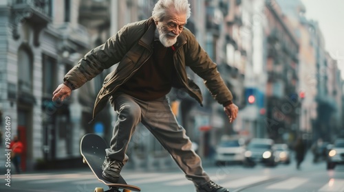 Old man skating in the street photo