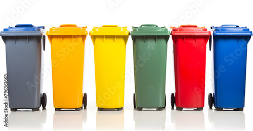 A row of colorful garbage cans. Illustration on the white background.	 photo