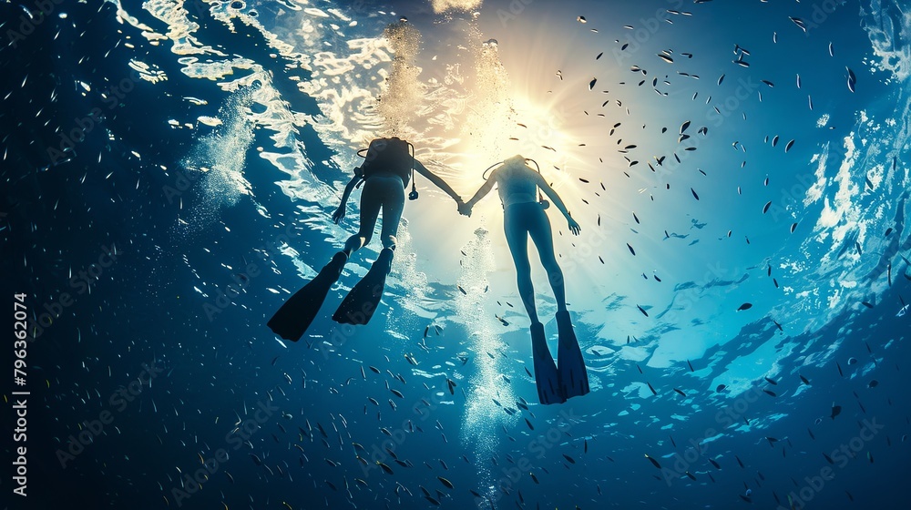 couple, summer, diving 