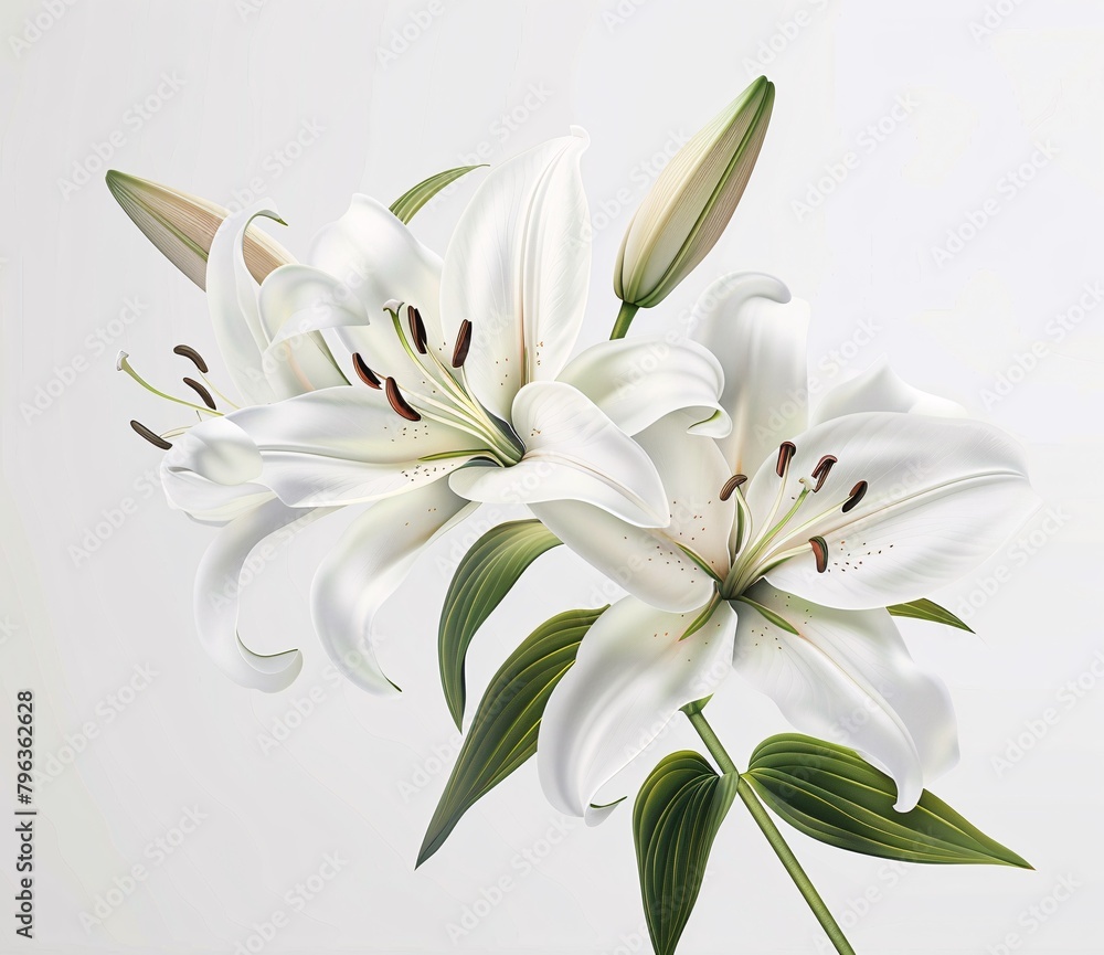 a white lily with green leaves a white lily with green leaves