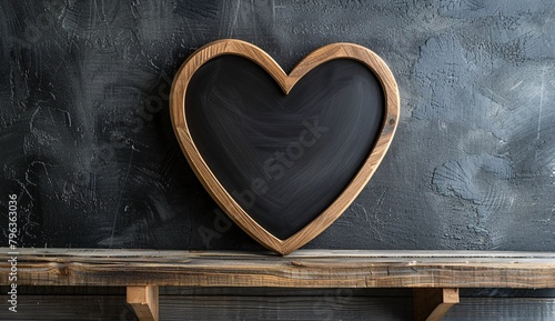 a heart shaped chalkboard on a shelf