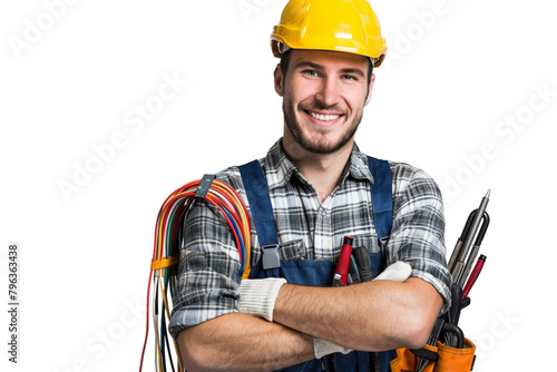 The Smiling Serenity of an Electrician On Transparent Background.