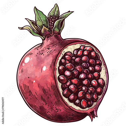 Hand drawn pomegranate isolated on white background. Vector illustration.