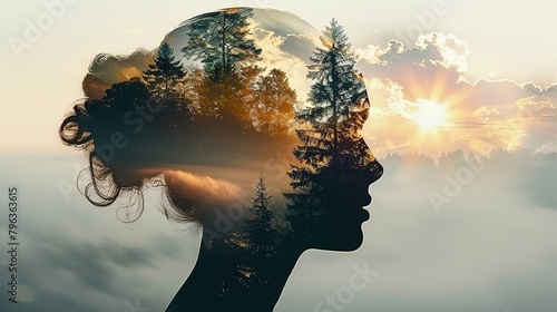 Double exposure of a Businesswoman wearing suit and a modern city building of  financial district and commercial