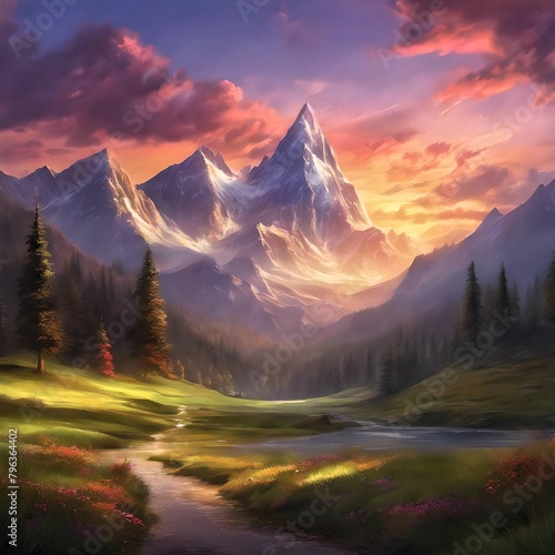 Spectacular sunset over the mountains: sparkling colors and magic of nature #796364402