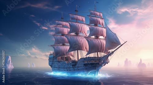 Majestic sailing ship glides on tranquil waters at dawn ai generated illustration