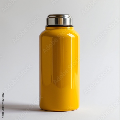 A yellow ThermoFlask DoubleWall Vacuum Insulated Stainless flask on a flat white background. Only single required object in complete canvas.