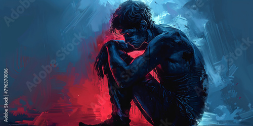 A person with Post-Traumatic Stress Disorder (PTSD), creative illustration. photo