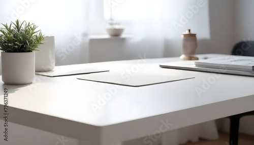 Clean Aesthetic Scandinavian style table  desk with decorations