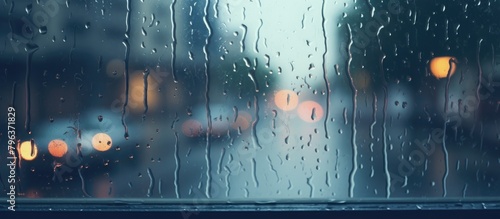 A rainy window overlooking cityscape photo