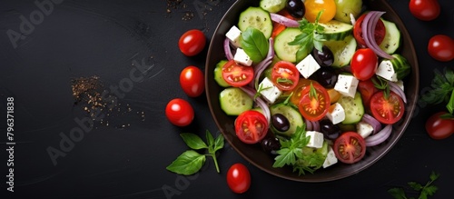 Plate of fresh vegetables featuring tomatoes and cucumbers © HN Works