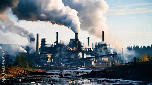 Wallpaper Mural Industrial Smokestacks Emitting Plumes of Smoke at a Factory Complex  Torontodigital.ca