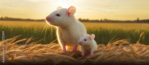 Two albino rodents amidst golden wheat