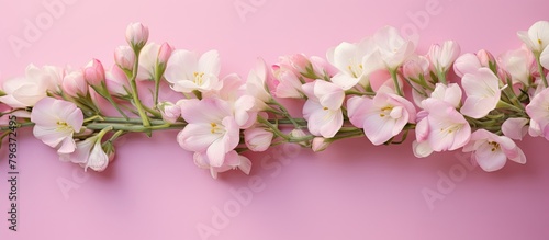 Pink flower border on soft pink backdrop