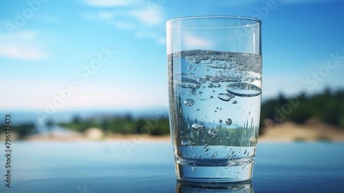 A Refreshing Glass of Water Set Against a Blue Sky Backdrop