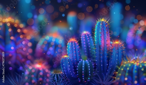 Ilustración cactus iluminados con luces de colores vibrantes photo