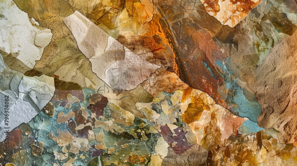 Beautifully crafted abstract background, composed of mixed Earth textures, showcasing nature's diverse patterns in a collage format
