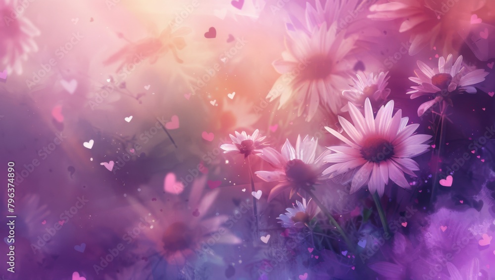 beautiful daisies flowers, hearts flying in the air beautiful daisies flowers, hearts flying in the air