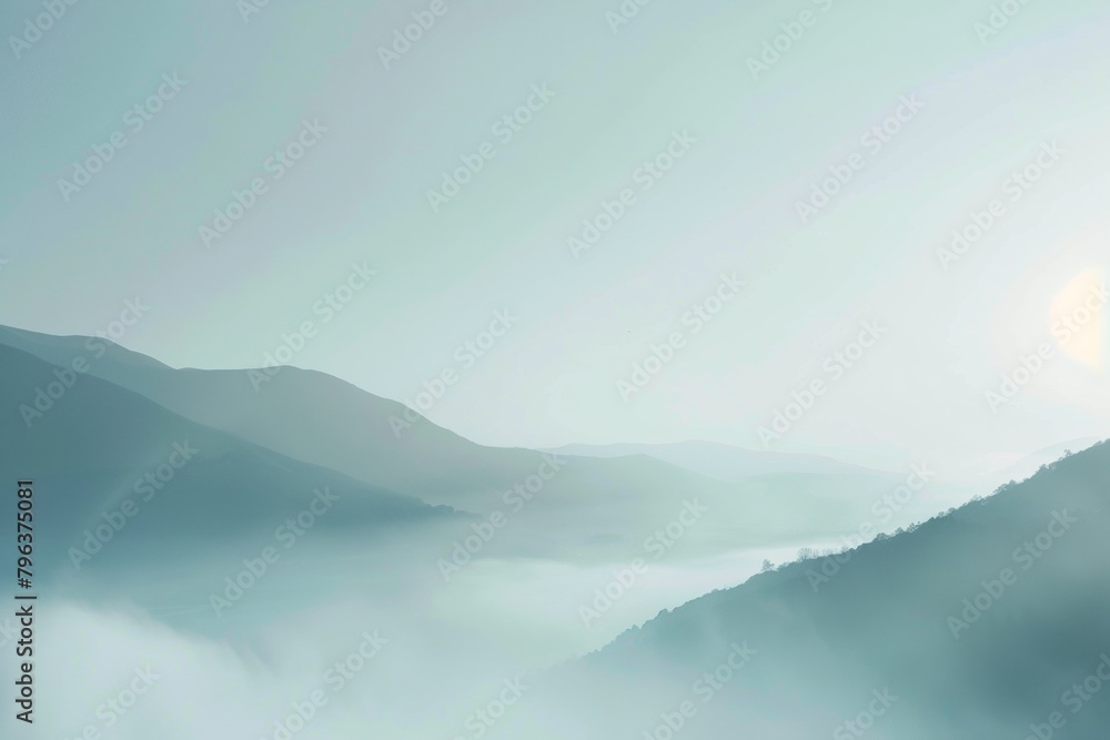 Foggy landscape, soft gradients, sense of mystery and tranquility