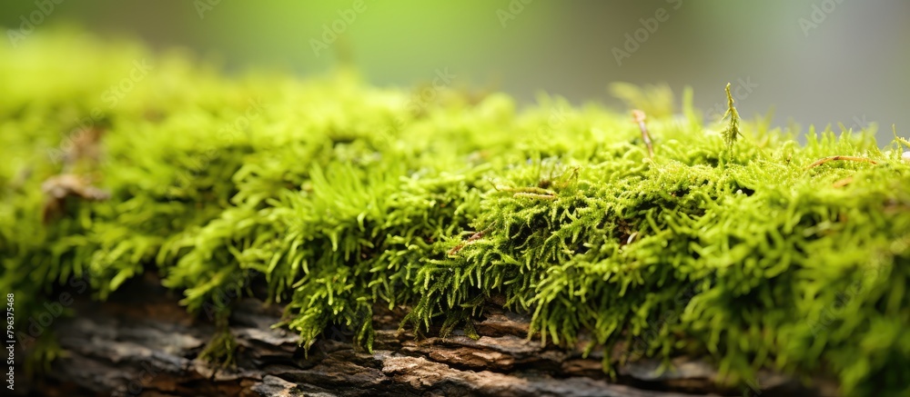 Close-up of mossy log against green backdrop Close-up of mossy log against green backdrop