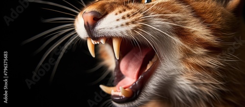 Cat displaying sharp teeth with mouth wide open