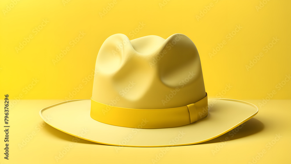 A yellow hat with a yellow band sits on a yellow background