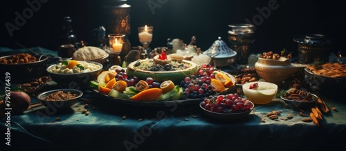 Table covered with assorted food
