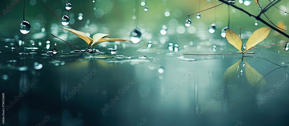 Naklejka premium Raindrops on River Surface