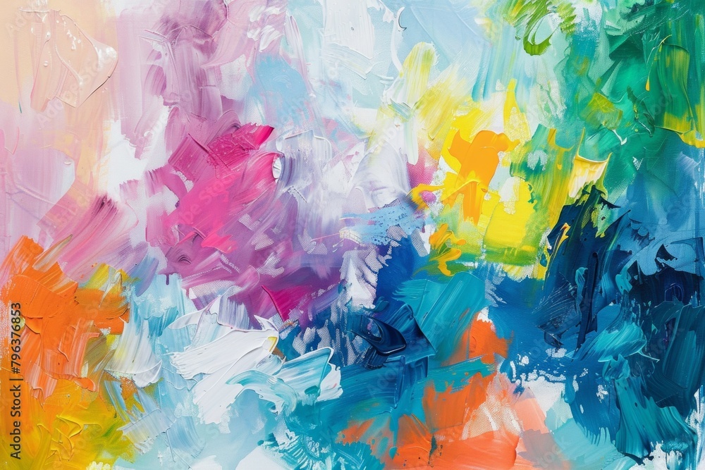 Joyful abstract expressionist painting, vibrant colors evoke pure emotion