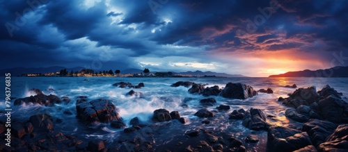 Beautiful seascape at sunset. Panoramic view.