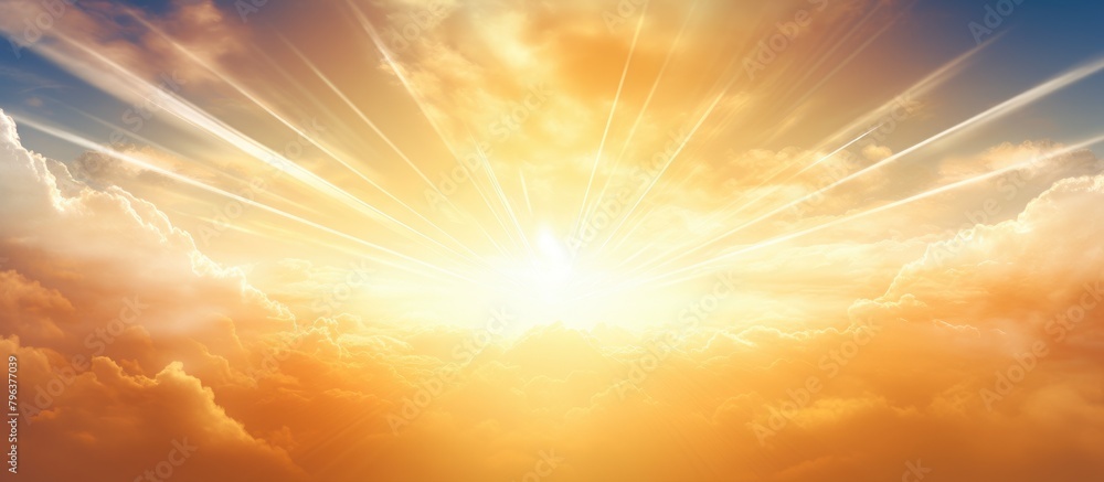 A vibrant sun breaks through the overcast sky A vibrant sun breaks through the overcast sky
