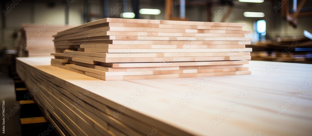 Stack of wooden planks on a table Stack of wooden planks on a table