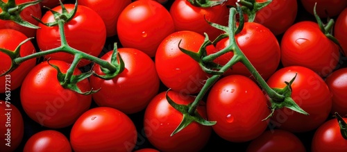 Red tomatoes with green stems