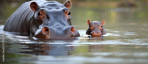 A hippo and baby in water