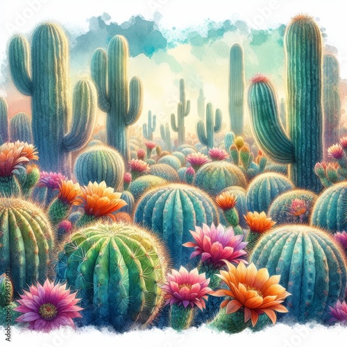 Ilustración cactus en estilo acuarela