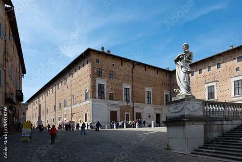 Italy, 25 April 2024: Renaissance architecture in the historic center of Urbino, a UNESCO heritage site in the province of Pesaro and Urbino in the Marche region