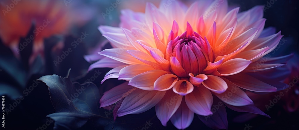 Purple and orange bloom with a pink middle Purple and orange bloom with a pink middle