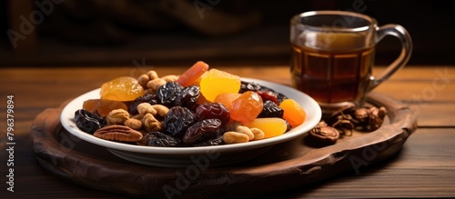 Bowl dried fruits nuts plate