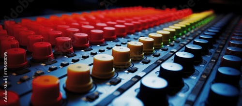Close Up of Colorful Knobs on Mixing Board photo