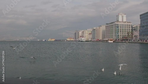 Coastal view of the Alsancak region of Izmir. 4k video photo