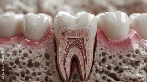 Detailed Dental Molar Model with Gum and Bone Section photo