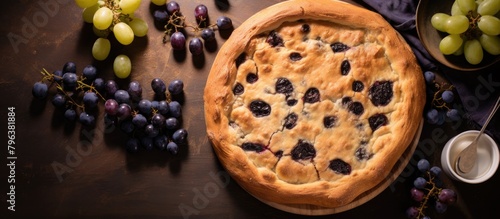 Pie with grapes and fruit on table © HN Works