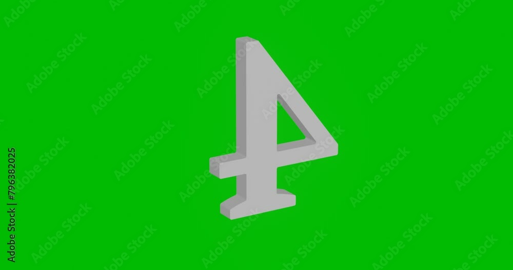 Animation of rotation of a white number four symbol with shadow. Simple and complex rotation. Seamless looped 4k animation on green chroma key background Animation of rotation of a white number four symbol with shadow. Simple and complex rotation. Seamless looped 4k animation on green chroma key background