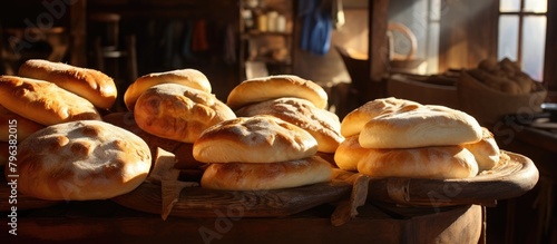 A variety of breads on a wooden surface