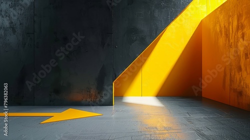Bright yellow arrow stands out boldly against a monochromatic background photo
