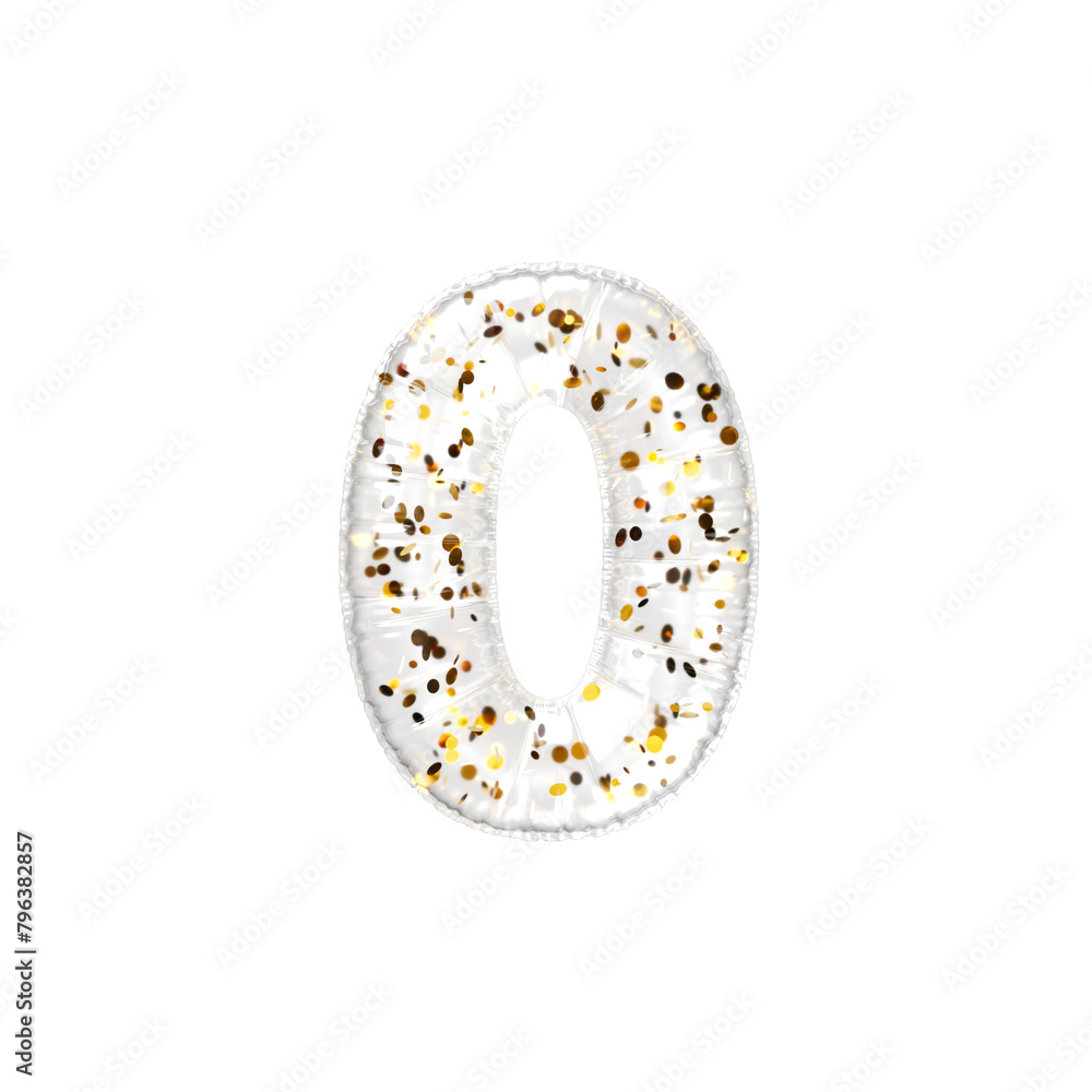 Transparent balloon with golden flakes Number 0. 3d render illustration Transparent balloon with golden flakes Number 0. 3d render illustration