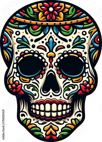 Vibrant Calavera: A Mexican Skull Illustration with Transparent Background