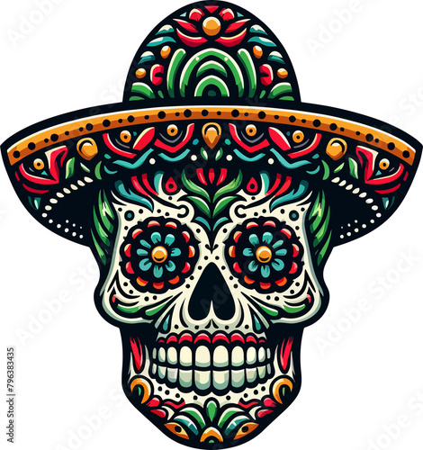 Vibrant Calavera: A Mexican Skull Illustration with Transparent Background
