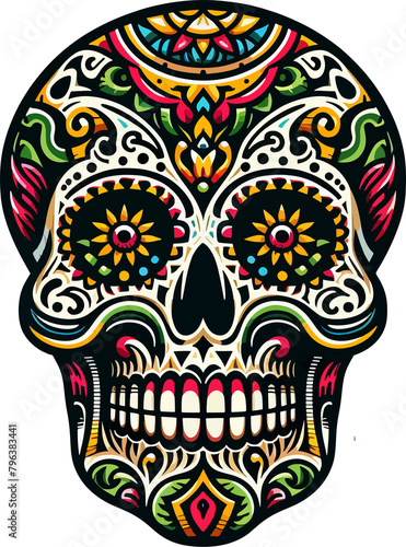 Vibrant Calavera: A Mexican Skull Illustration with Transparent Background